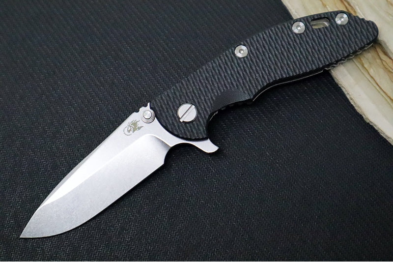 Rick Hinderer Knives XM-18 - 3.25" - Spearpoint Blade / Stonewashed Finish / CPM-S45VN / Black G-10 & Titanium Handle