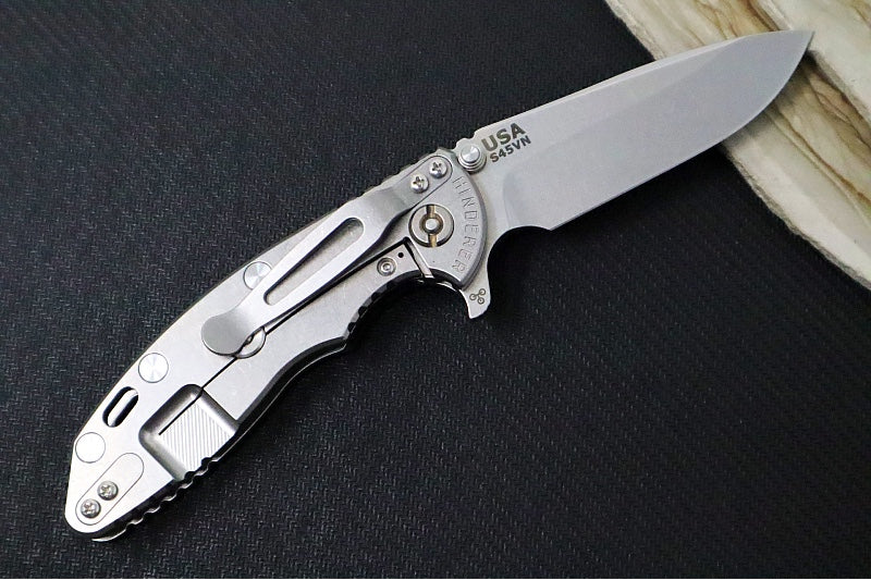 Rick Hinderer Knives XM-18 - 3.25" - Spearpoint Blade / Stonewashed Finish / CPM-S45VN / Black G-10 & Titanium Handle