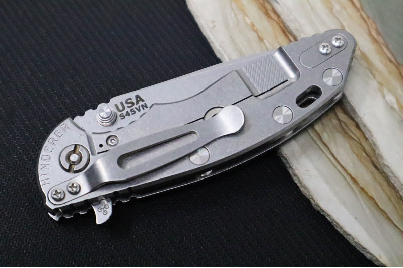 Rick Hinderer Knives XM-18 - 3.25" - Spearpoint Blade / Stonewashed Finish / CPM-S45VN / Black G-10 & Titanium Handle