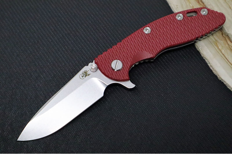 Rick Hinderer Knives XM-18 - 3.25" - Spearpoint Blade / Stonewashed Finish / CPM-S45VN / Red G-10 & Titanium Handle - Northwest Knives