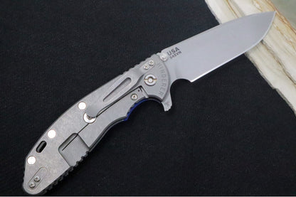 Rick Hinderer Knives XM-24 - 4" Spearpoint Blade / CPM-S45VN / Black & Blue G-10 / Working Finish Titanium Frame