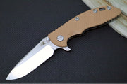 Rick Hinderer Knives XM-18 - 3.25" - Spearpoint Blade / Stonewashed Finish / CPM-S45VN / Coyote Tan G-10 & Titanium Handle - Northwest Knives