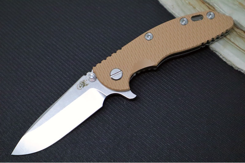 Rick Hinderer Knives XM-18 - 3.25" - Spearpoint Blade / Stonewashed Finish / CPM-S45VN / Coyote Tan G-10 & Titanium Handle - Northwest Knives