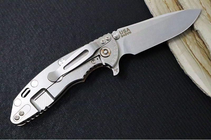 Rick Hinderer Knives XM-18 - 3.25" - Spearpoint Blade / Stonewashed Finish / CPM-S45VN / Coyote Tan G-10 & Titanium Handle