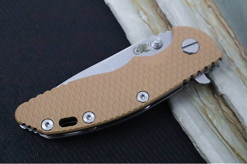 Rick Hinderer Knives XM-18 - 3.25" - Spearpoint Blade / Stonewashed Finish / CPM-S45VN / Coyote Tan G-10 & Titanium Handle - Northwest Knives