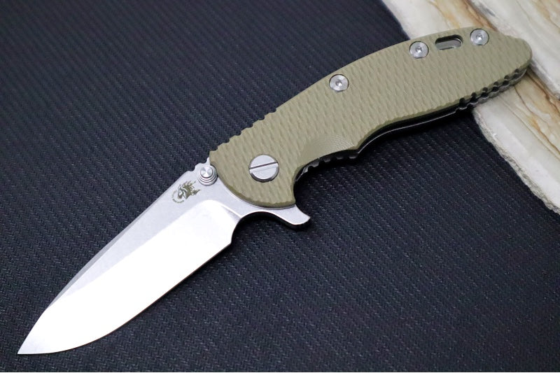 Rick Hinderer Knives XM-18 - 3.25" - Spearpoint Blade / Stonewashed Finish / CPM-S45VN / OD Green G-10 & Titanium Handle
