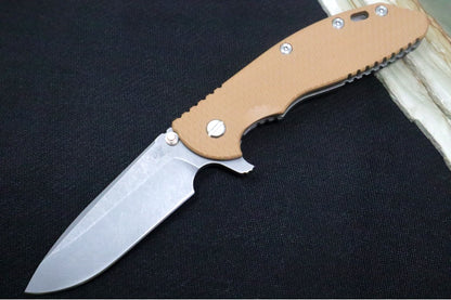 Rick Hinderer Knives XM-24 - 4" Spearpoint Blade / CPM-S45VN / Coyote Tan G-10 / Working Finish Titanium Frame