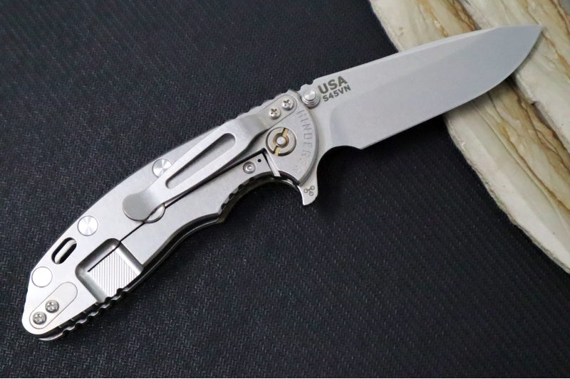 Rick Hinderer Knives XM-18 - 3.25" - Spearpoint Blade / Stonewashed Finish / CPM-S45VN / OD Green G-10 & Titanium Handle