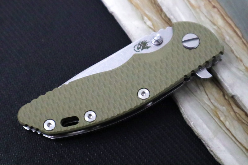 Rick Hinderer Knives XM-18 - 3.25" - Spearpoint Blade / Stonewashed Finish / CPM-S45VN / OD Green G-10 & Titanium Handle