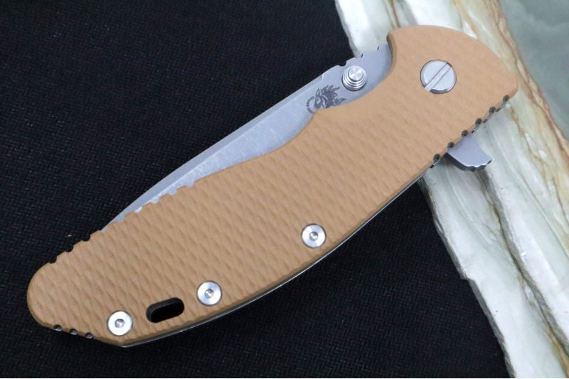 Rick Hinderer Knives XM-24 - 4" Spearpoint Blade / CPM-S45VN / Coyote Tan G-10 / Working Finish Titanium Frame