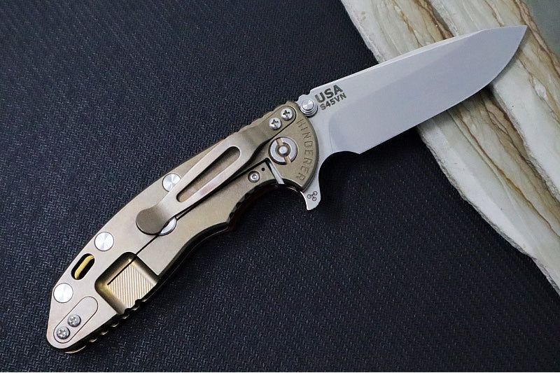 Rick Hinderer Knives XM-18 - 3.25" - Spearpoint Blade / Bronzed Stonewashed Finish / CPM-S45VN / Red G-10 & Titanium Handle - Northwest Knives