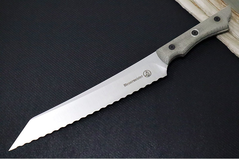 Messermeister - Overland Chef 8" Scalloped Slicer Knife - Nitro-B Blade Steel - Ultra-Rough Raw Canvas Micarta Handle - Handcrafted in Maniago, Italy