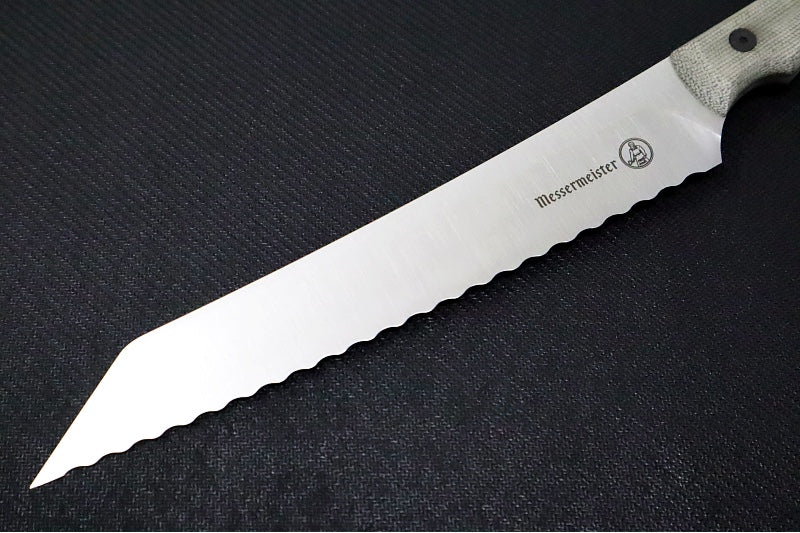 Messermeister - Overland Chef 8" Scalloped Slicer Knife - Nitro-B Blade Steel - Ultra-Rough Raw Canvas Micarta Handle - Handcrafted in Maniago, Italy