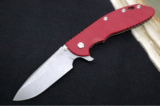 Rick Hinderer Knives XM-24 - 4" Spearpoint Blade / CPM-S45VN / Red G-10 / Battle Bronze Titanium Frame