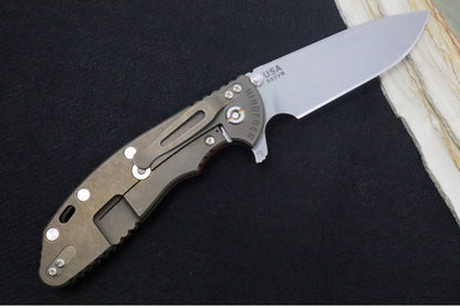 Rick Hinderer Knives XM-24 - 4" Spearpoint Blade / CPM-S45VN / Red G-10 / Battle Bronze Titanium Frame