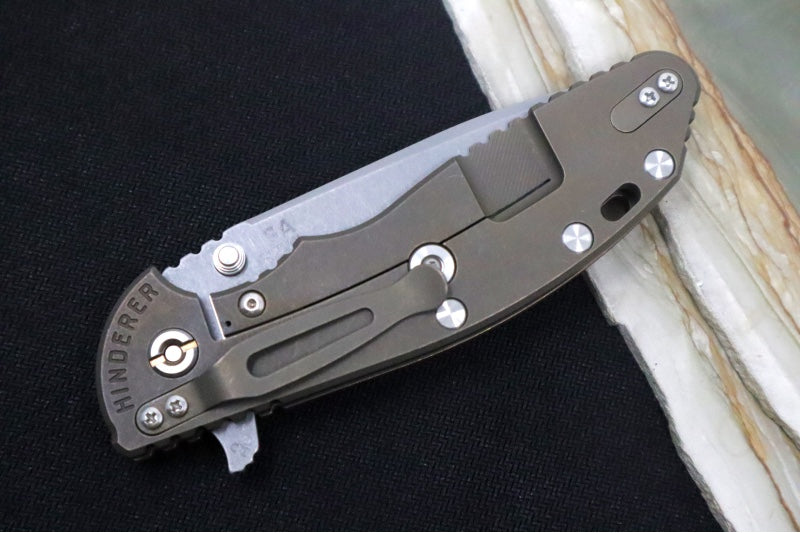 Rick Hinderer Knives XM-24 - 4" Spearpoint Blade / CPM-S45VN / Red G-10 / Battle Bronze Titanium Frame