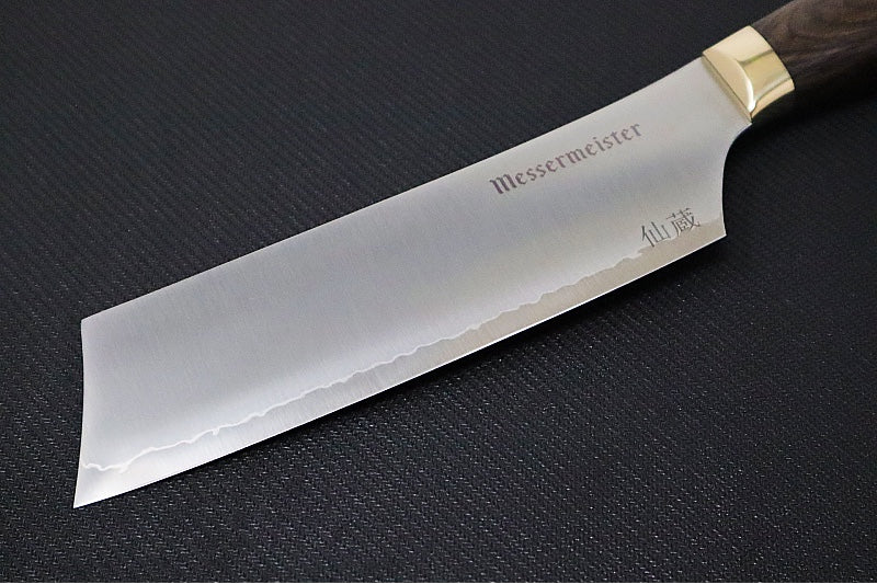 Messermeister Kawashima Series - 6.5" Nakiri Knife - Takefu San Mai Blade - Powdered SG2 Steel - Walnut Pakkawood Handle - Made in Seki City, Japan