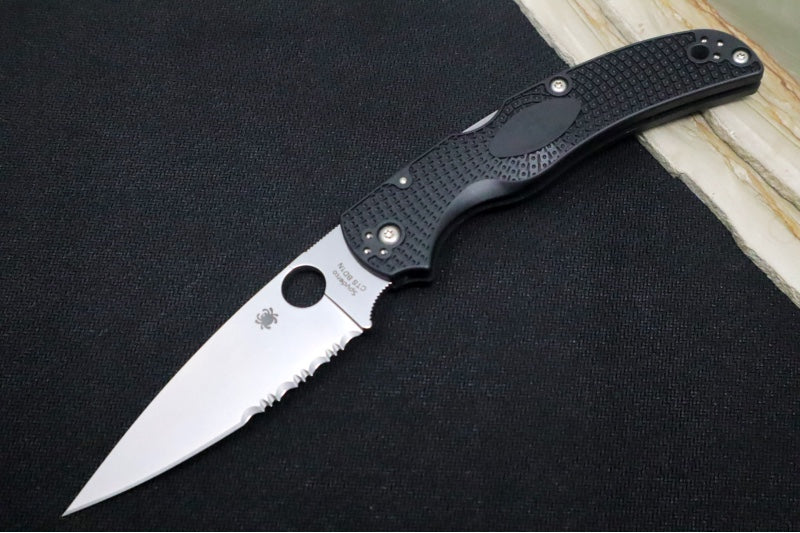 Spyderco Native Chief - Drop Point Blade with Partial Serrations / Satin Finish / Black FRN Handle Scales C244PSBK - Northwest Knives
