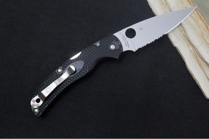 Spyderco Native Chief - Drop Point Blade with Partial Serrations / Satin Finish / Black FRN Handle Scales C244PSBK