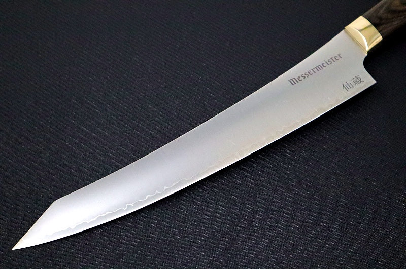 Messermeister Kawashima Series - 10" Slicer Knife - Takefu San Mai Blade - Powdered SG2 Steel - Walnut Pakkawood Handle - Made in Seki City, Japan