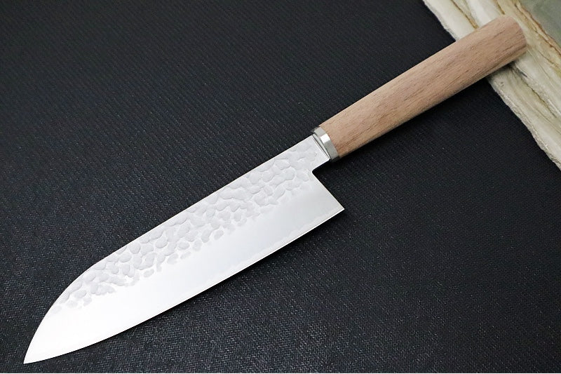 KIWAMI - 6.5" Santoku Knife - Tsuchime San-Mai VG-10 Steel - Rounded Wood Handle - Made in Seki City, Japan