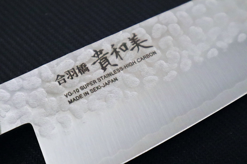 KIWAMI - 6.5" Santoku Knife - Tsuchime San-Mai VG-10 Steel - Rounded Wood Handle - Made in Seki City, Japan