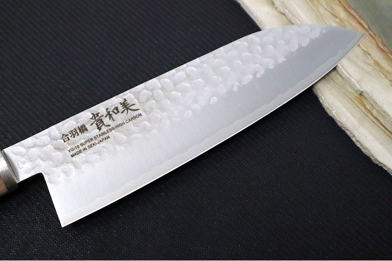 KIWAMI - 6.5" Santoku Knife - Tsuchime San-Mai VG-10 Steel - Rounded Wood Handle - Made in Seki City, Japan