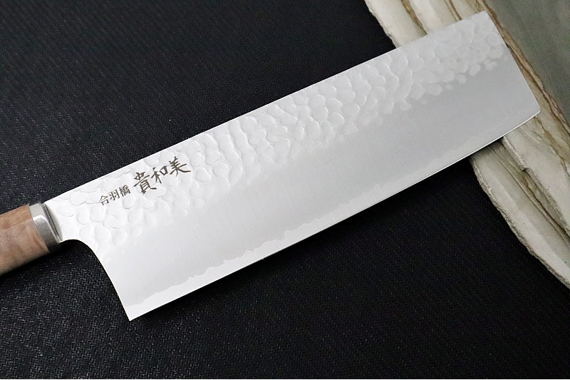 KIWAMI - 7" Nakiri Knife - Tsuchime San-Mai VG-10 Steel - Rounded Wood Handle - Made in Seki City, Japan