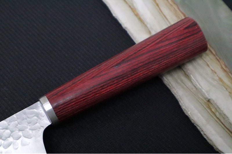 KIWAMI - 7" Bunka Knife - Tsuchime San-Mai VG-10 Steel - Red Rounded Wood Handle - Made in Seki City, Japan