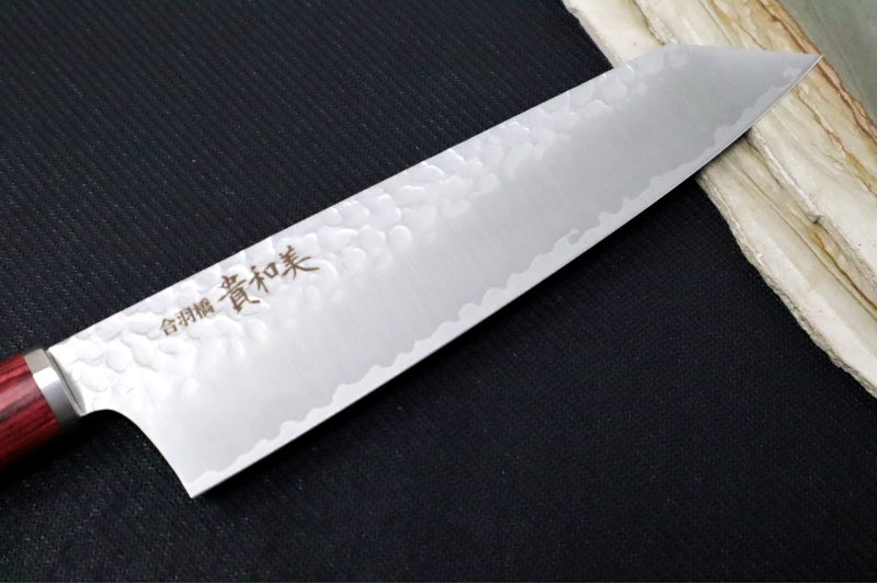 KIWAMI - 7" Bunka Knife - Tsuchime San-Mai VG-10 Steel - Red Rounded Wood Handle - Made in Seki City, Japan