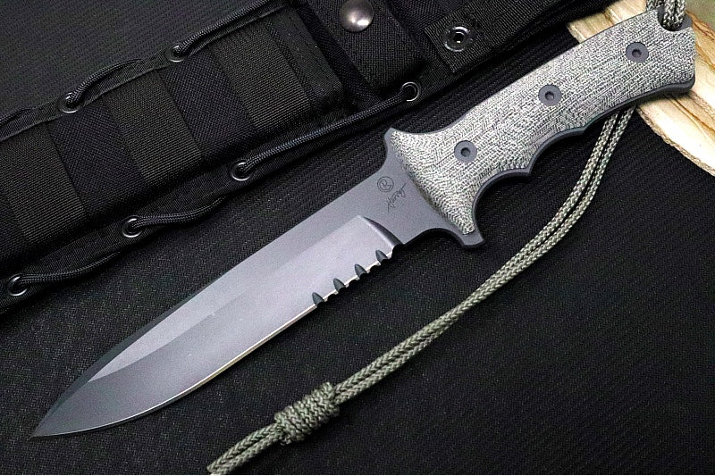 Chris Reeve Knives Green Beret 7" Fixed Blade - Partial Serrated Blade - Black GB7-1001