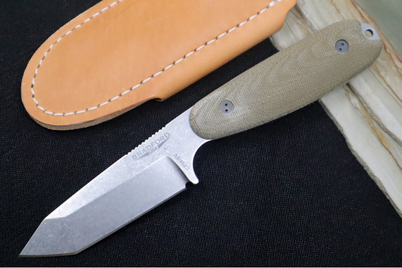 Bradford Knives Guardian 3.5 - 3D OD Green Micarta Handle / Stonewash CPM-3V Blade / Tanto Grind 3.5T-102-3V - Northwest Knives