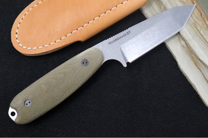 Bradford Knives Guardian 3.5 - 3D OD Green Micarta Handle / Stonewash CPM-3V Blade / Tanto Grind 3.5T-102-3V