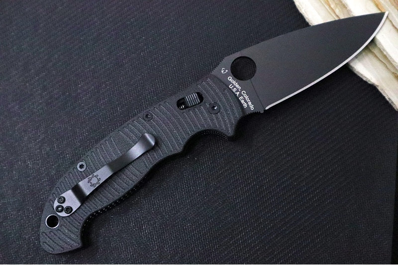 Spyderco Manix 2 XL - Black G-10 Handle / CPM-Magnacut Steel / DLC Black Finish / Leaf Shaped Blade C95GMCBKP2