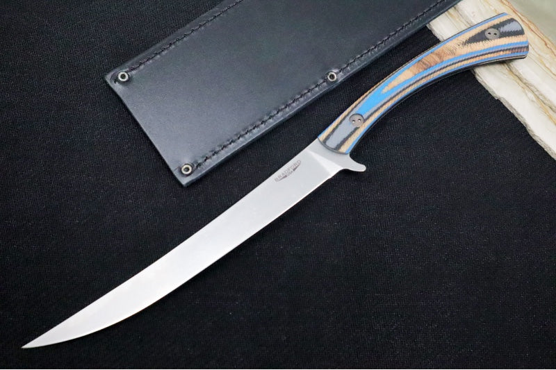 Bradford Knives Fillet N690 - 3D Blue Microtextured G-Wood Handle / N690 Blade / Full Height Flat Grind FILLET-200-N690