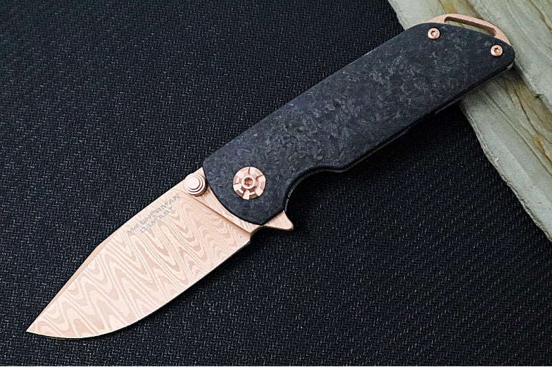 Boker M4 Sherman EDC Flipper Limited Edition - Rose Gold Coated Chad Nichols Damasteel Blade / Carbon Fiber Handle Scales / Rose Gold Damascus Backspacer - 110118DAM