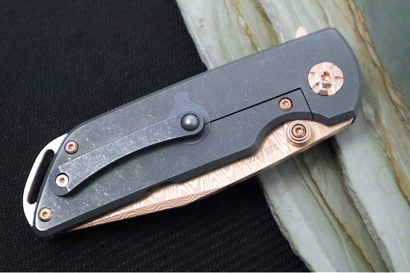 Boker M4 Sherman EDC Flipper Limited Edition - Rose Gold Coated Chad Nichols Damasteel Blade / Carbon Fiber Handle Scales / Rose Gold Damascus Backspacer - 110118DAM