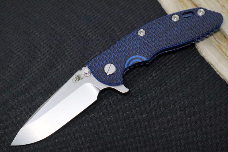 Rick Hinderer Knives XM-18 - 3.25" - Spearpoint Blade / Stonewashed Finish / CPM-S45VN / Blue & Black G-10 & Blue Stonewashed Titanium Handle - Northwest Knives