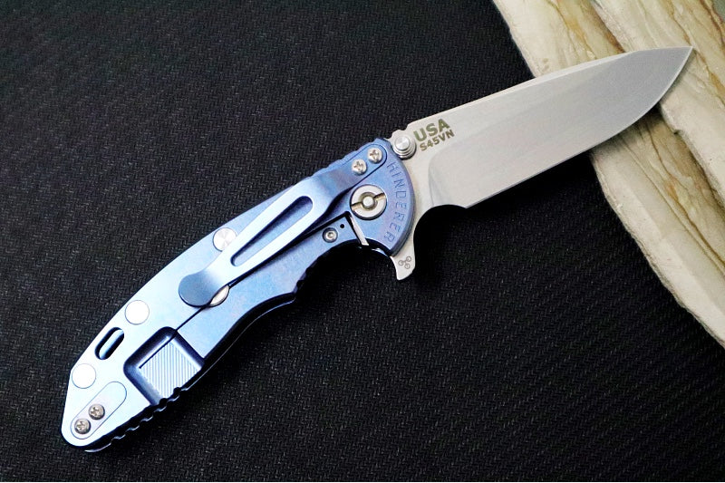 Rick Hinderer Knives XM-18 - 3.25" - Spearpoint Blade / Stonewashed Finish / CPM-S45VN / Blue & Black G-10 & Blue Stonewashed Titanium Handle - Northwest Knives