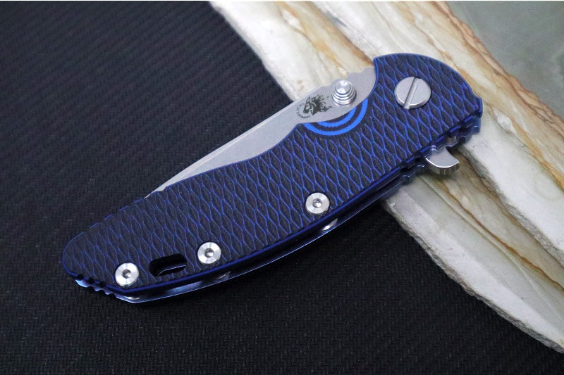 Rick Hinderer Knives XM-18 - 3.25" - Spearpoint Blade / Stonewashed Finish / CPM-S45VN / Blue & Black G-10 & Blue Stonewashed Titanium Handle - Northwest Knives