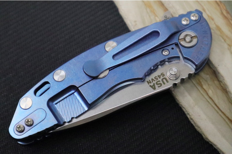 Rick Hinderer Knives XM-18 - 3.25" - Spearpoint Blade / Stonewashed Finish / CPM-S45VN / Blue & Black G-10 & Blue Stonewashed Titanium Handle - Northwest Knives