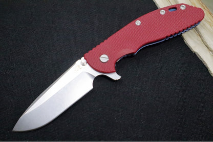 Rick Hinderer Knives XM-24 - 4" Spearpoint Blade / CPM-S45VN / Red G-10 / Stonewashed Blue Titanium Frame