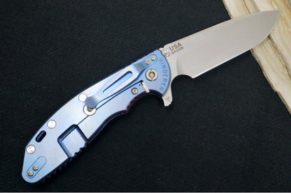 Rick Hinderer Knives XM-24 - 4" Spearpoint Blade / CPM-S45VN / Red G-10 / Stonewashed Blue Titanium Frame
