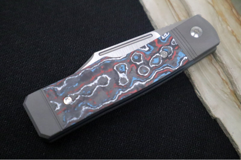 Jack Wolf Knives Gunslinger Front Flipper - Fat Carbon Nebula Inlay / Bead Blasted Titanium Frame & Bolsters / CPM-S90V Steel