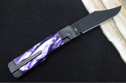 Jack Wolf Knives Gunslinger Front Flipper - Purple Kirinite Inlay / Black DLC Titanium Frame & Bolsters / CPM-S90V Steel