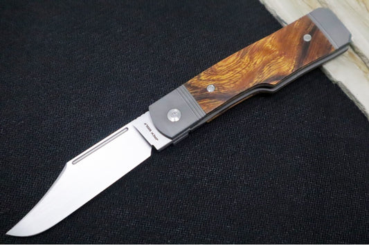 Jack Wolf Knives Gunslinger Front Flipper - Ironwood Handle / Titanium Frame & Bolsters / CPM-S90V Steel