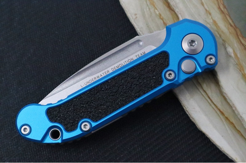 Microtech L.U.D.T Gen III - Stonewashed Finish / Drop Point Blade / Blue Aluminum Handle & Black Traction Tape Inlay - 1135-10BL - Northwest Knives
