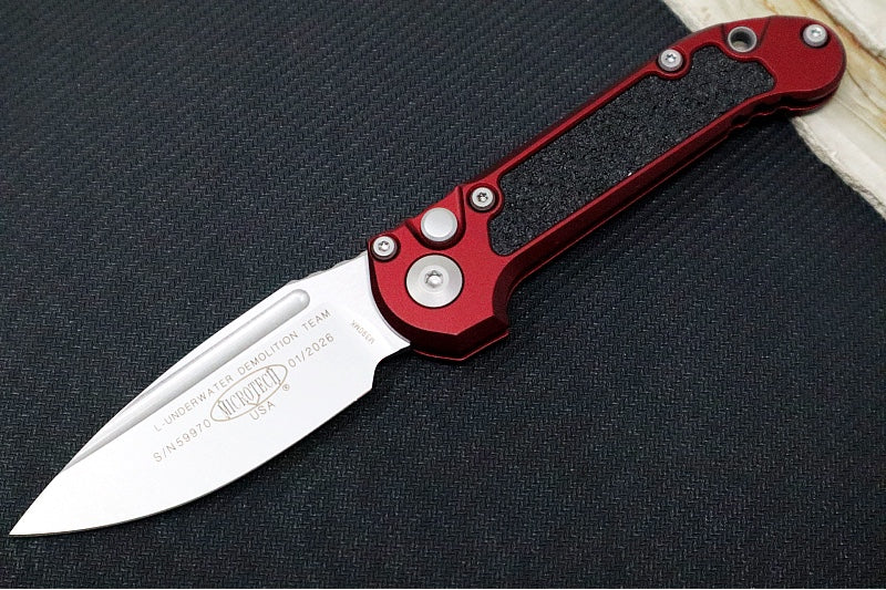 Microtech L.U.D.T Gen III - Stonewashed Finish / Drop Point Blade / Merlot Aluminum Handle & Black Traction Tape Inlay - 1135-10MR - Northwest Knives