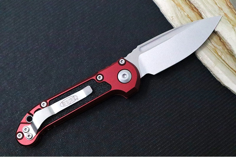 Microtech L.U.D.T Gen III - Stonewashed Finish / Drop Point Blade / Merlot Aluminum Handle & Black Traction Tape Inlay - 1135-10MR - Northwest Knives