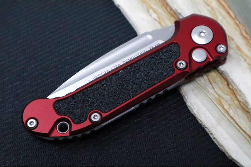 Microtech L.U.D.T Gen III - Stonewashed Finish / Drop Point Blade / Merlot Aluminum Handle & Black Traction Tape Inlay - 1135-10MR - Northwest Knives